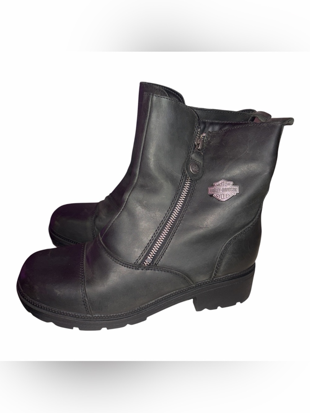 Harley-Davidson Black Leather Side-Zip Ankle Boots